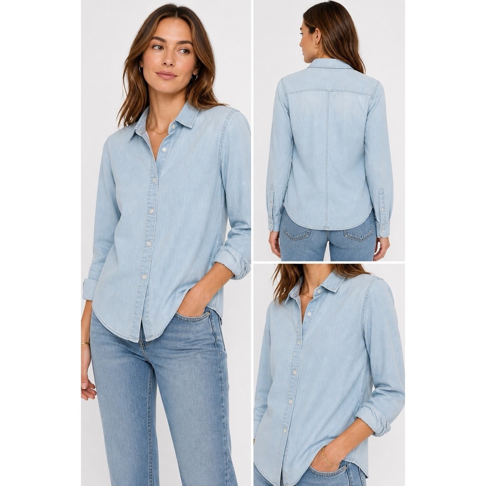 Rag & Bone Standard Issue Womens XL Chambray Button Down Shirt Light Blue Cotton